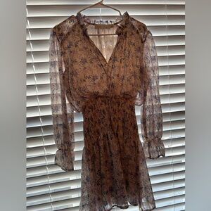 Bishop + Young Ruffled Floral dress in Purple and Cream